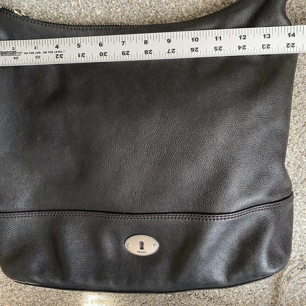 Fossil Marlow Shoulder Bag Hobo Black Leather 14x11